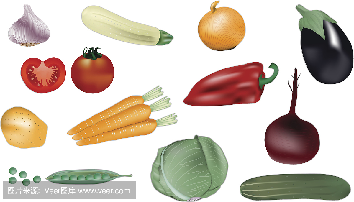 一套彩色蔬菜矢量插图